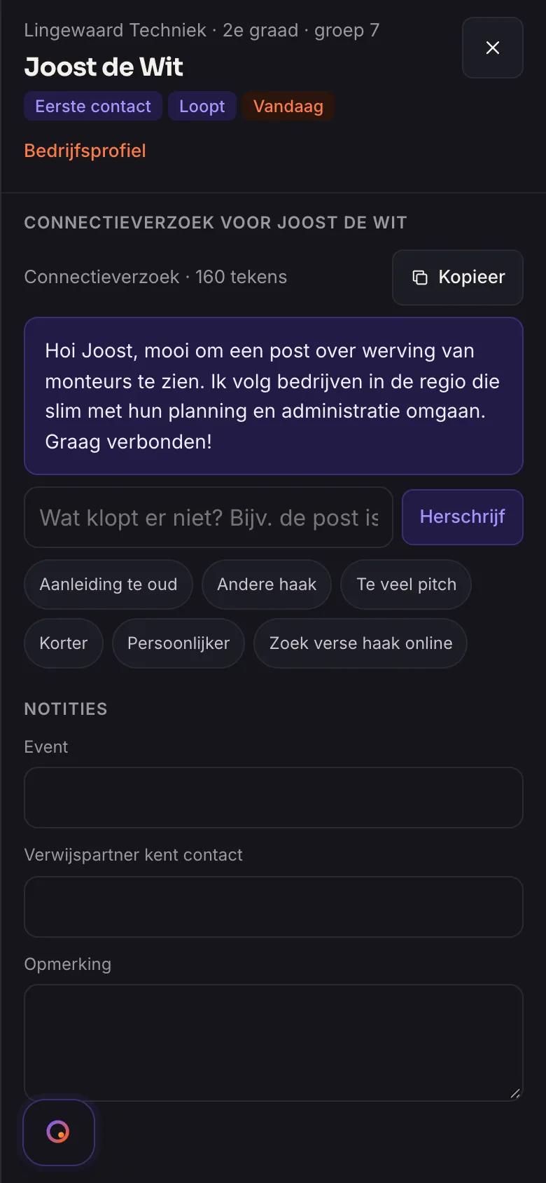 Een connectieverzoek met persoonlijke notitie